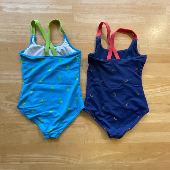 Girls Swimsuits Blue Rainbows Pinapples Amazon Essentials XS (5) Good Condition - Picture 2 of 11